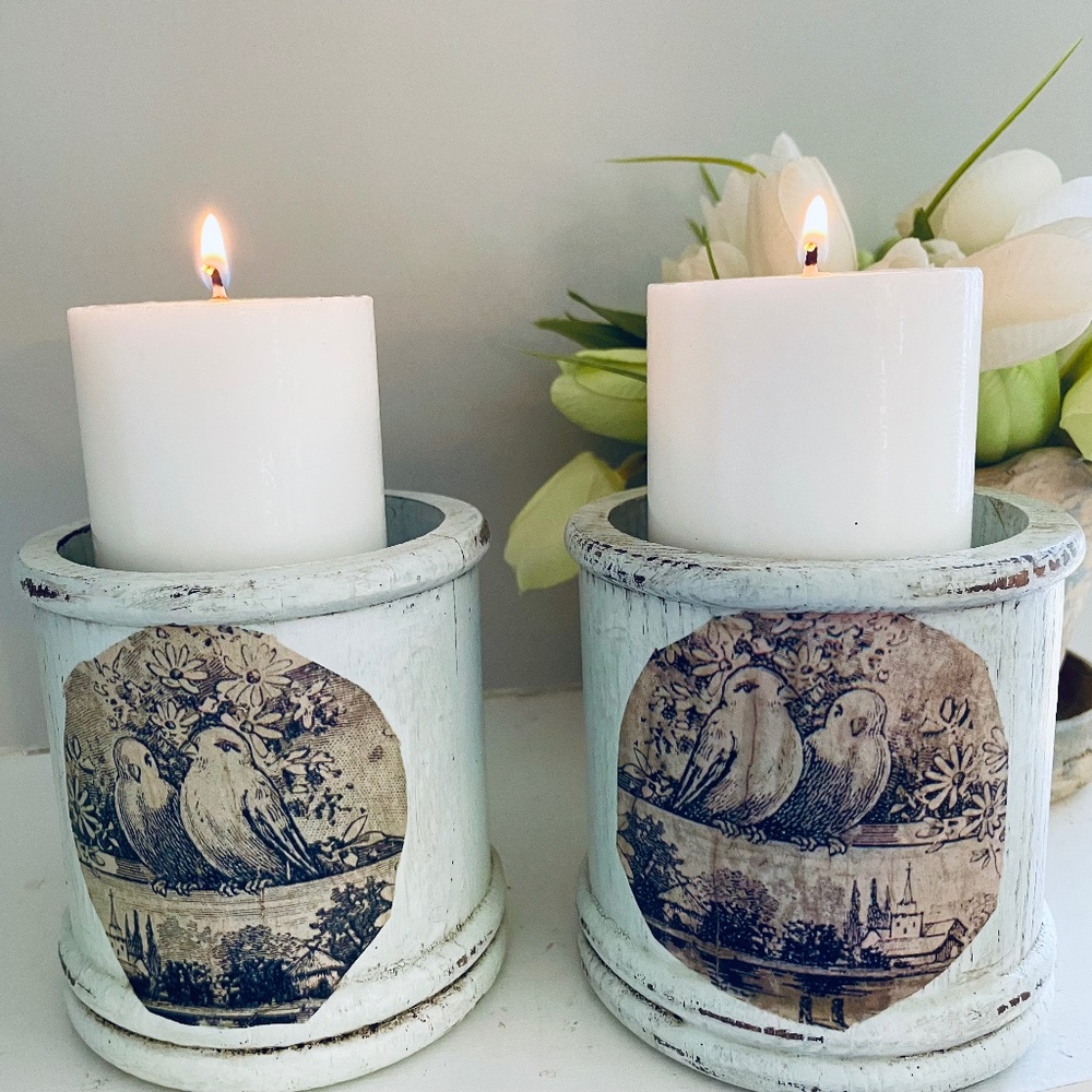 Rustic Wood Decorative Pillar Candle Holder Set, Rustic Candle Holder